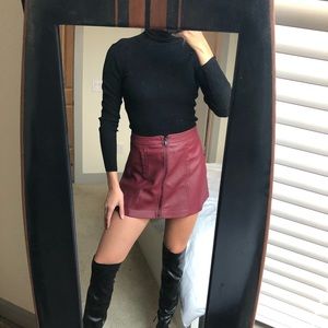 Maroon Bershka faux leather mini skirt size S